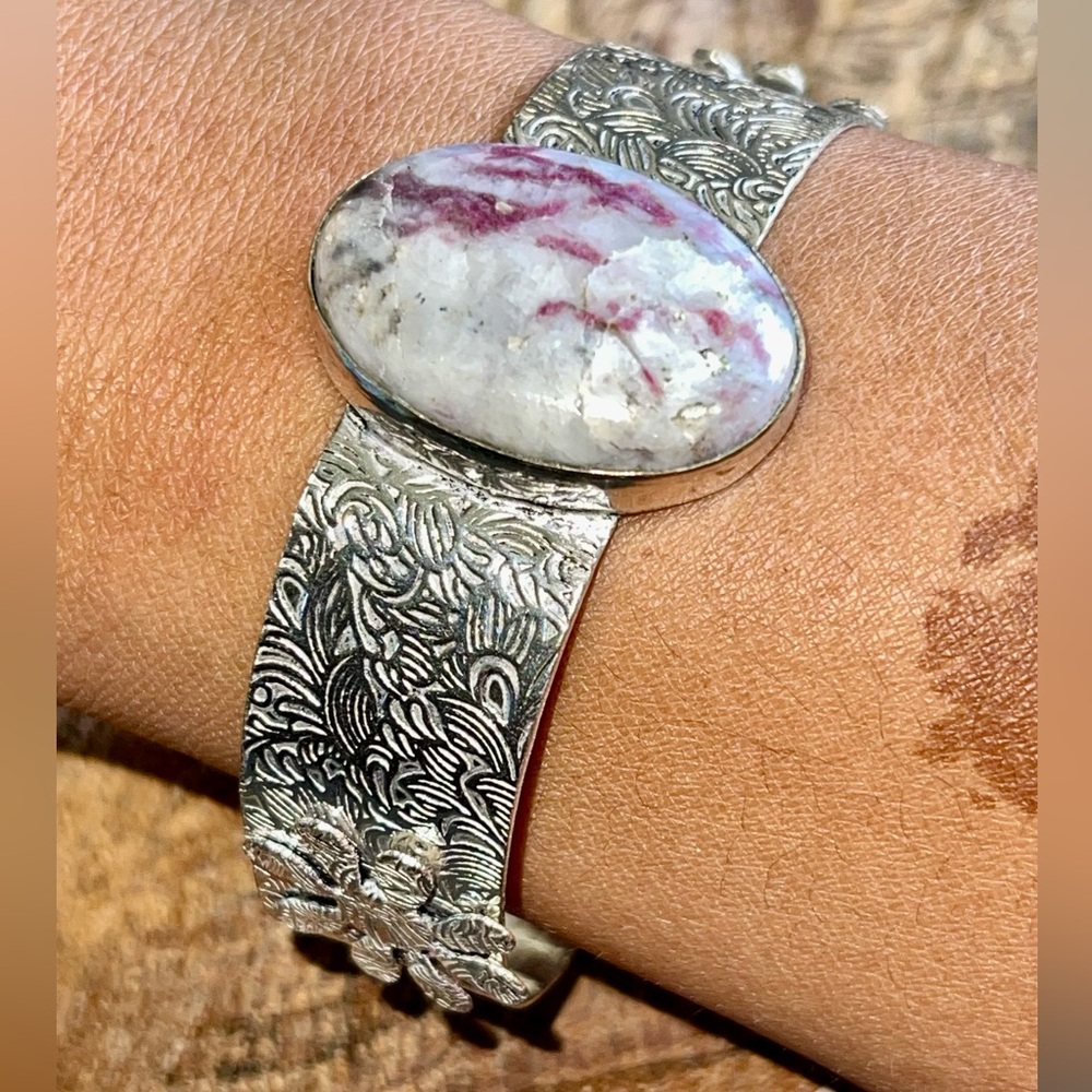 Purple Lepidolite Cuff Bracelet Adjustable